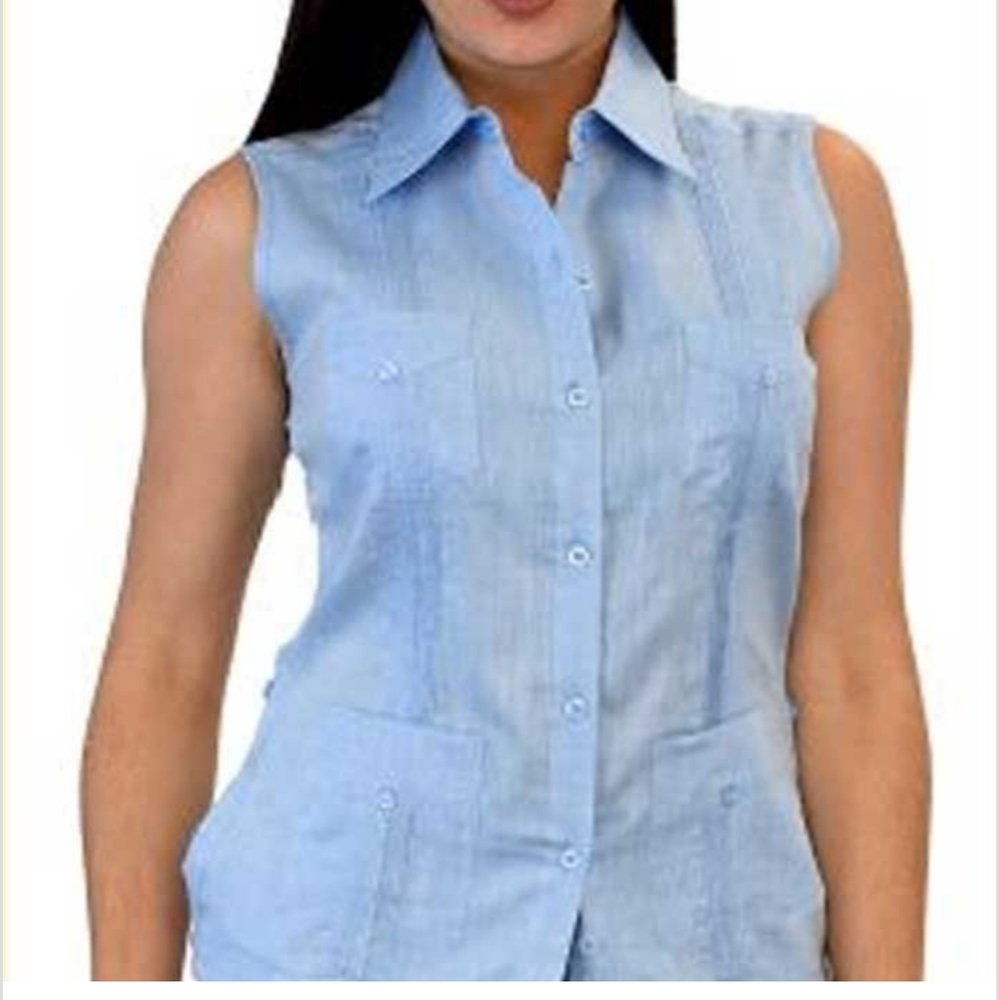 Sleeveless Guayabera Shirt with Collar, Size S